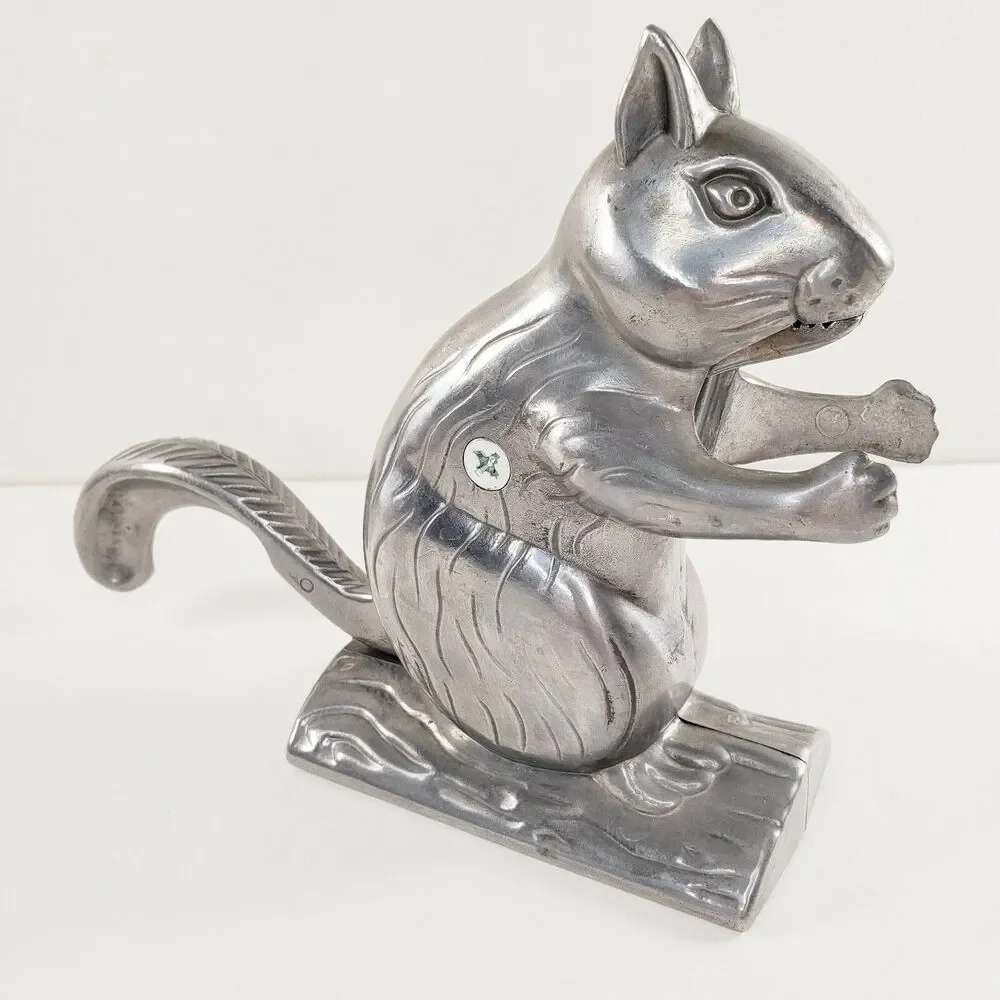 Squirrel Sitting on Log Nutcracker Cast Metal Animal Cabin Lodge Rustic Wildlife